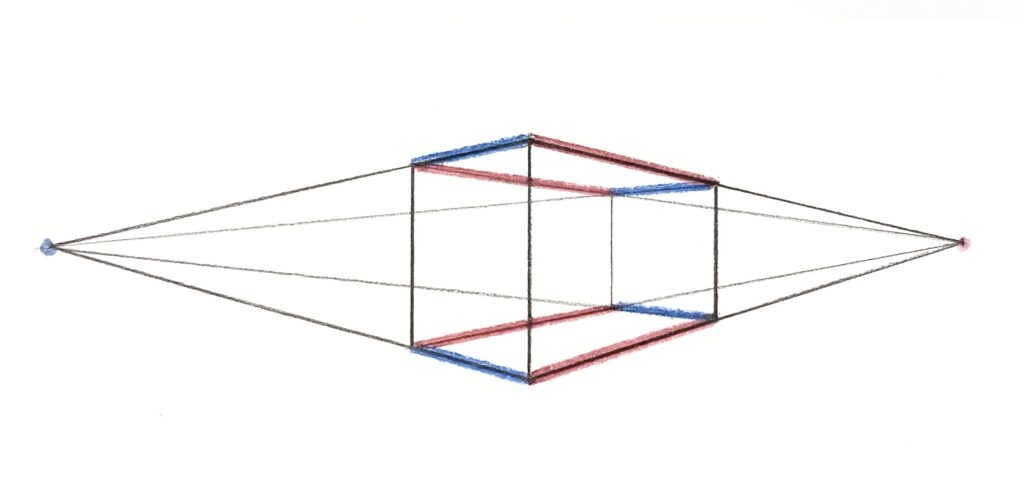 平行な辺同士が同じ消失点に収束していく