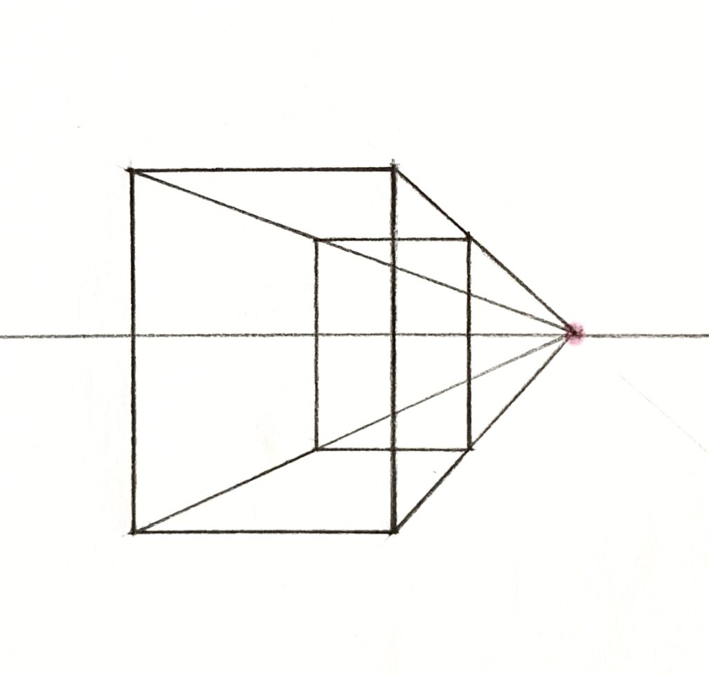 一点透視の箱 消失点があるところにはアイレベルがある